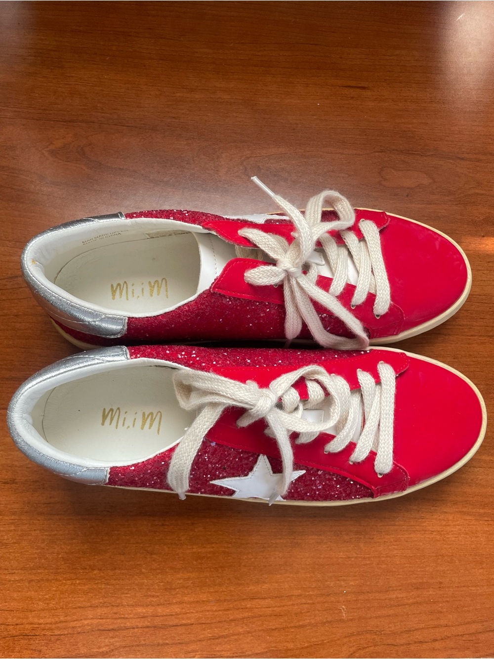 Mi.iM Red Sequin Sneakers White Vintage Star Appliqué Women’s Patriotic